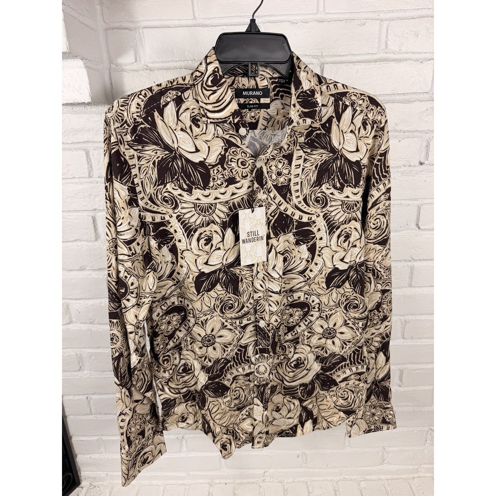 Murano Still Wanderin Shirt S Slim Fit Brown Floral Paisley Lyocell NWT